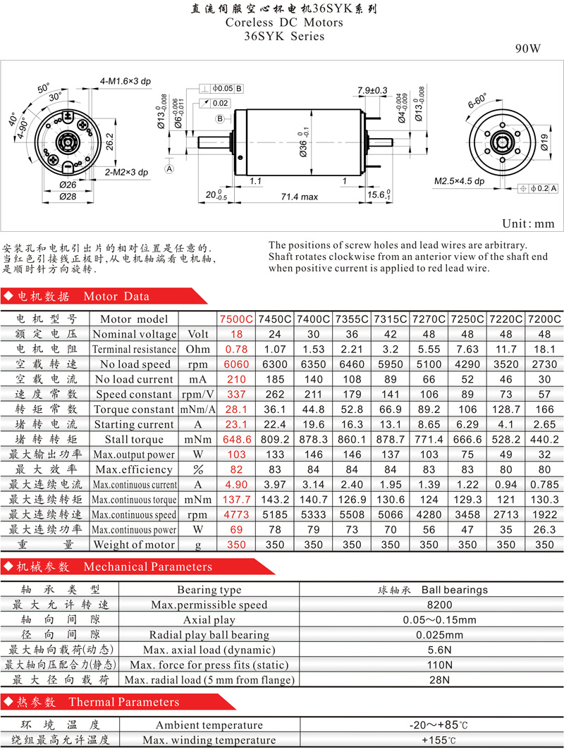  RE36科立斯36SYK7500.C直流空心杯电机