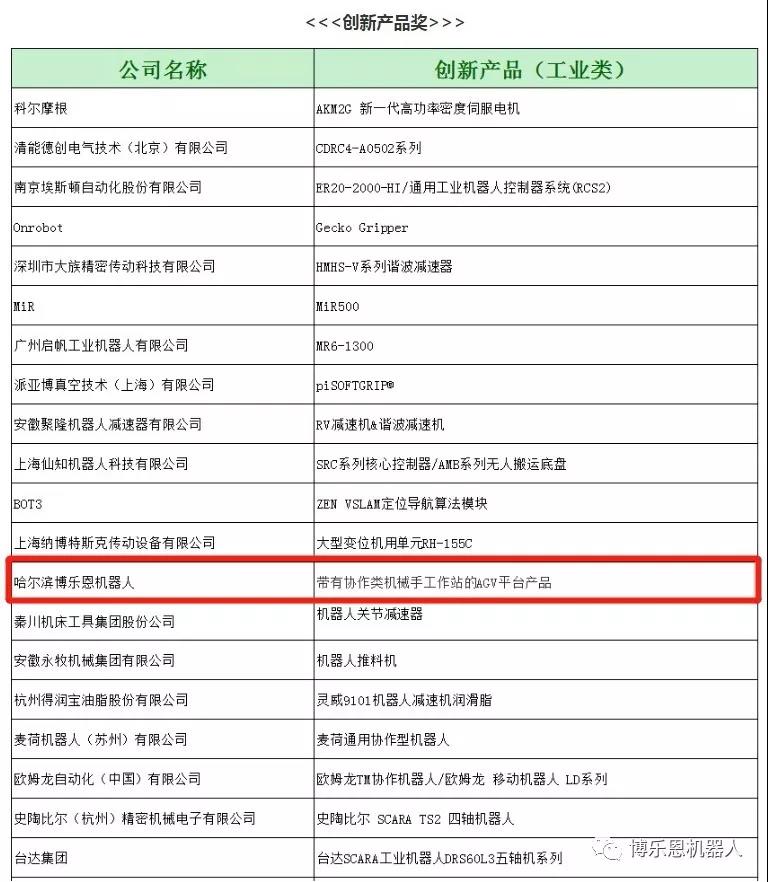 博乐恩荣获金手指奖•2019年中国国际机器人年度评选创新产品奖