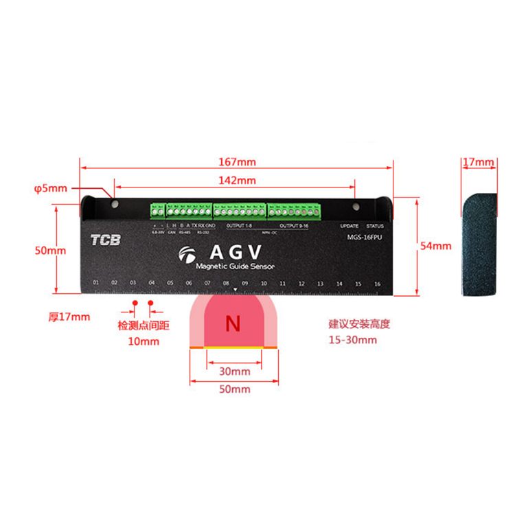 MS-16FPU型第三代磁导航传感器