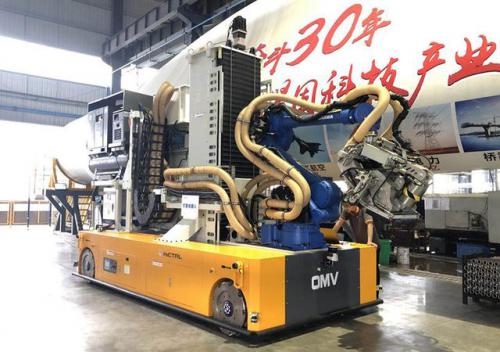 「汇聚案例」麦轮激光导航OMV智能全向移动叶片打磨机器人