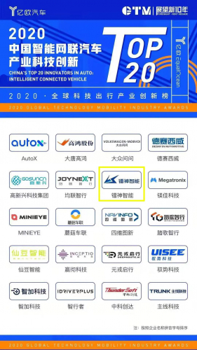 镭神登榜亿欧《2020中国智能网联汽车产业科技创新TOP20》