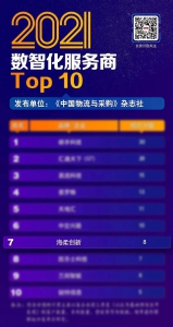 喜报 | 海柔创新荣登2021数智化服务商Top10榜单