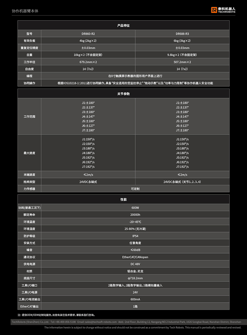 双臂机器人参数