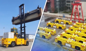 连创里程碑！新松港口移动机器人海外累计交付超100台＆全球首台空集装箱堆码机器人正式发布