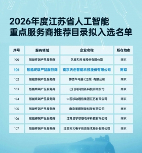 天创机器人入选2026年度江苏省人工智能重点服务商推荐目录