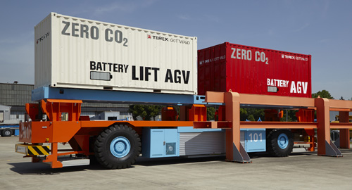 Terex Gottwald升降式AGV:脱钩集装箱运输和集装箱储存过程